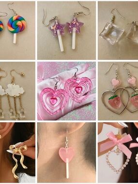 Cute Kawaii Mixed Earring Set - Pink, Clear, Rainbow & More